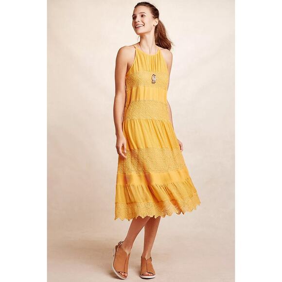HD In Paris x Anthropologie Women's Villanelle Lace Dress Midi Layered Lace Trim - Picture 1 of 11